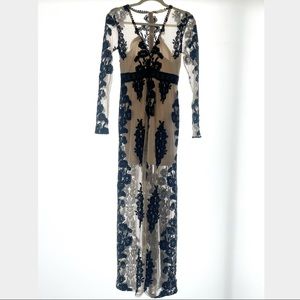 Black and Nude Lace Long Maxi Dress